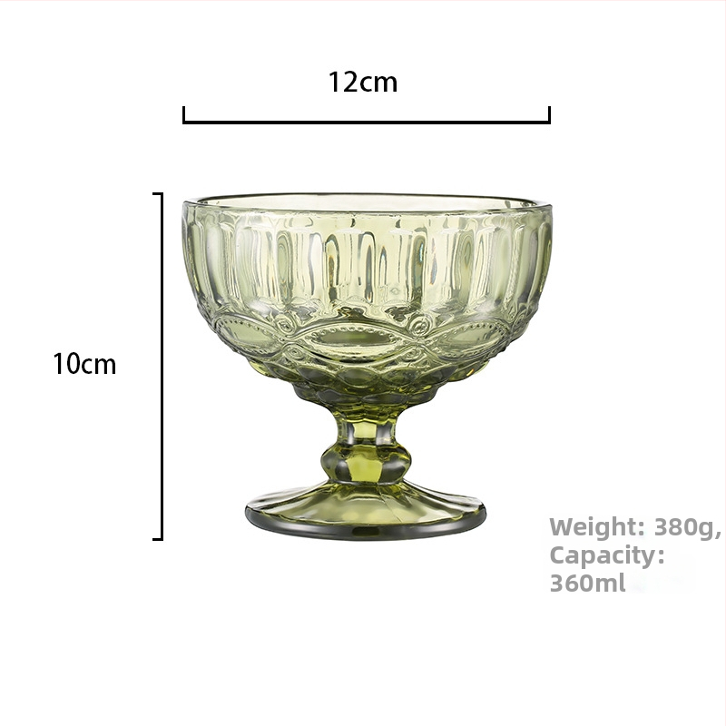 Youjia стъклена купа за сладолед — Европейски стил с релефна шарка, удебелено стъкло, щампована повърхност, многофункционална за сладолед, плодове и салати