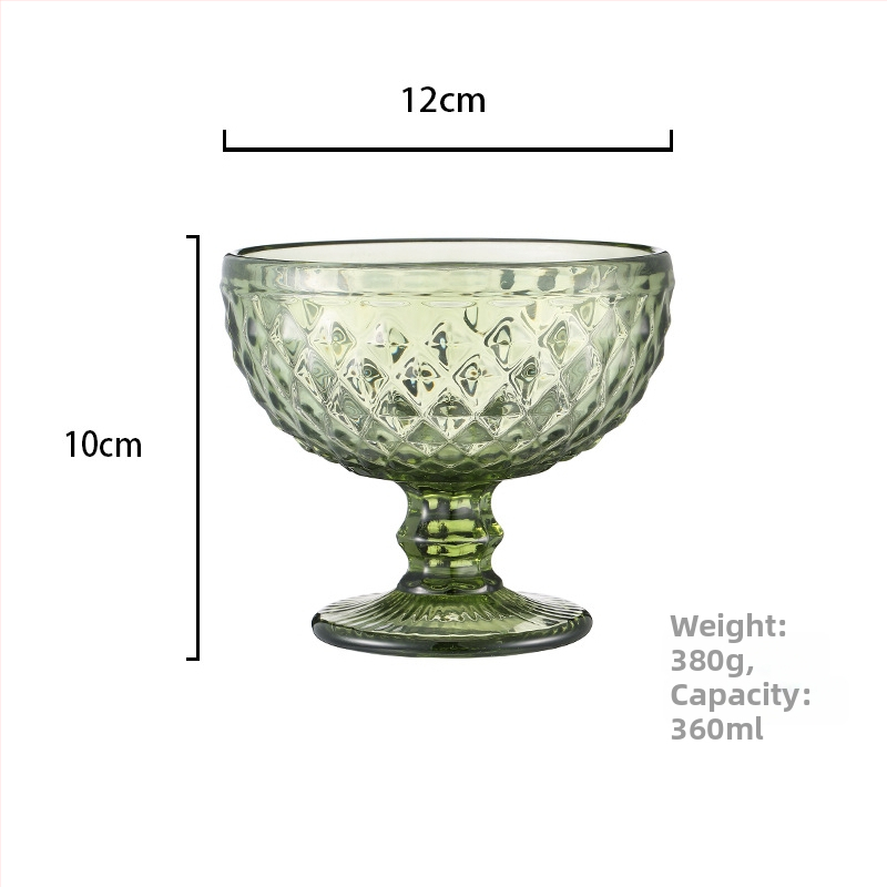 Youjia стъклена купа за сладолед — Европейски стил с релефна шарка, удебелено стъкло, щампована повърхност, многофункционална за сладолед, плодове и салати