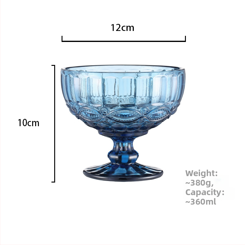 Youjia стъклена купа за сладолед — Европейски стил с релефна шарка, удебелено стъкло, щампована повърхност, многофункционална за сладолед, плодове и салати