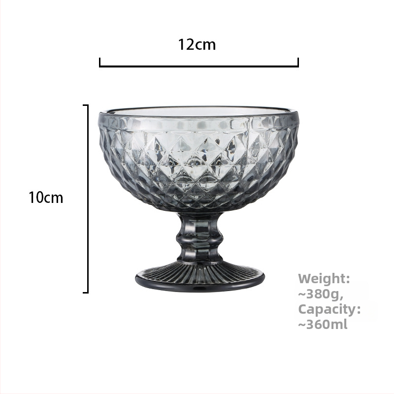 Youjia стъклена купа за сладолед — Европейски стил с релефна шарка, удебелено стъкло, щампована повърхност, многофункционална за сладолед, плодове и салати