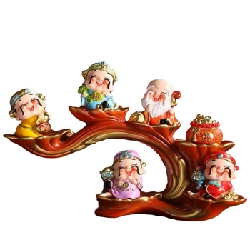 Öt Gazdagság Istene figurája, gyanta anyagú, kínai stílusú, Furdy márka, ideális irodai dekorációhoz, előszoba és üzletnyitási ajándék