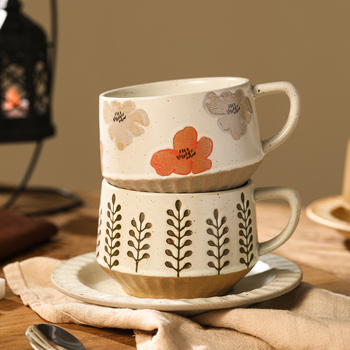 Keraamiline kohvitass, retro-stiil, lillemustriga, mikrolaineahjus kasutatav, logotüübi personaliseerimise võimalus