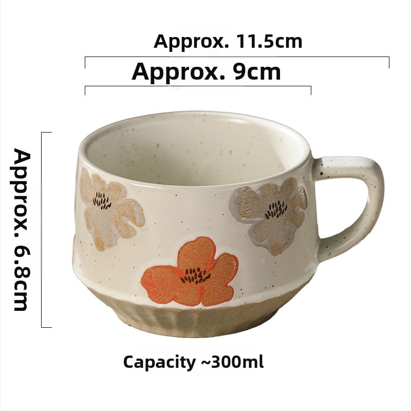 Keraamiline kohvitass, retro-stiil, lillemustriga, mikrolaineahjus kasutatav, logotüübi personaliseerimise võimalus