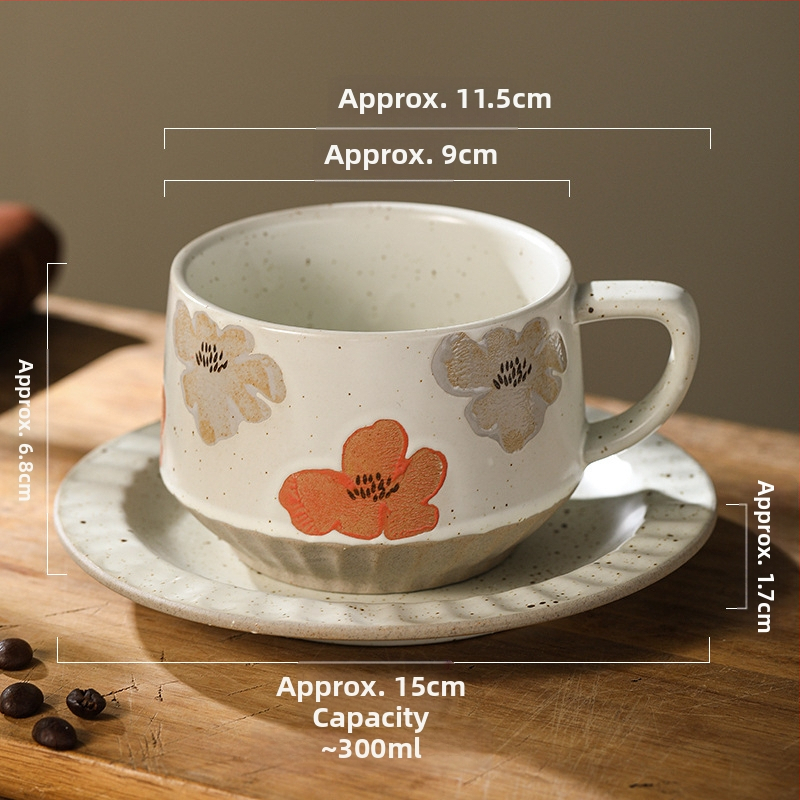 Keraamiline kohvitass, retro-stiil, lillemustriga, mikrolaineahjus kasutatav, logotüübi personaliseerimise võimalus