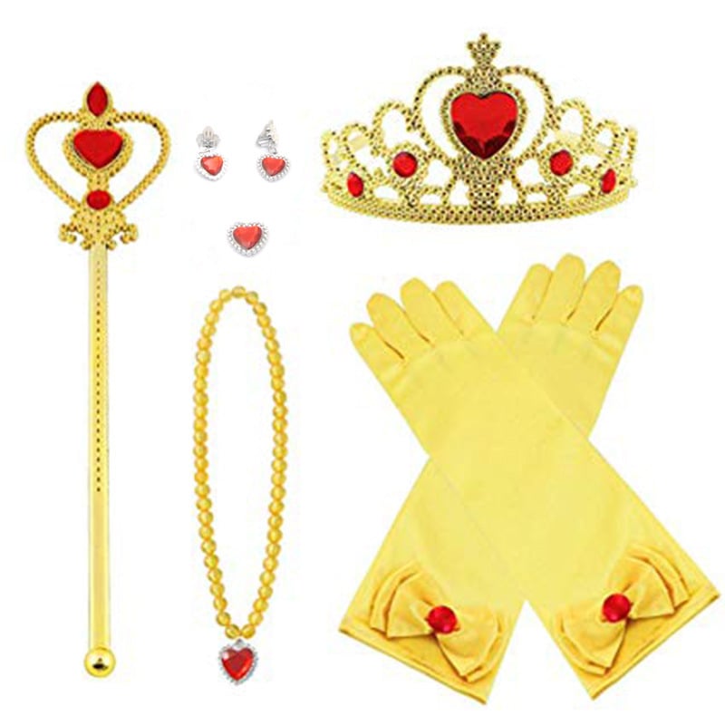 Princesės drabužių priedų rinkinys: karūna, magijos lazdelė ir pirštinės; citrino kristalai, plastikas/ derva