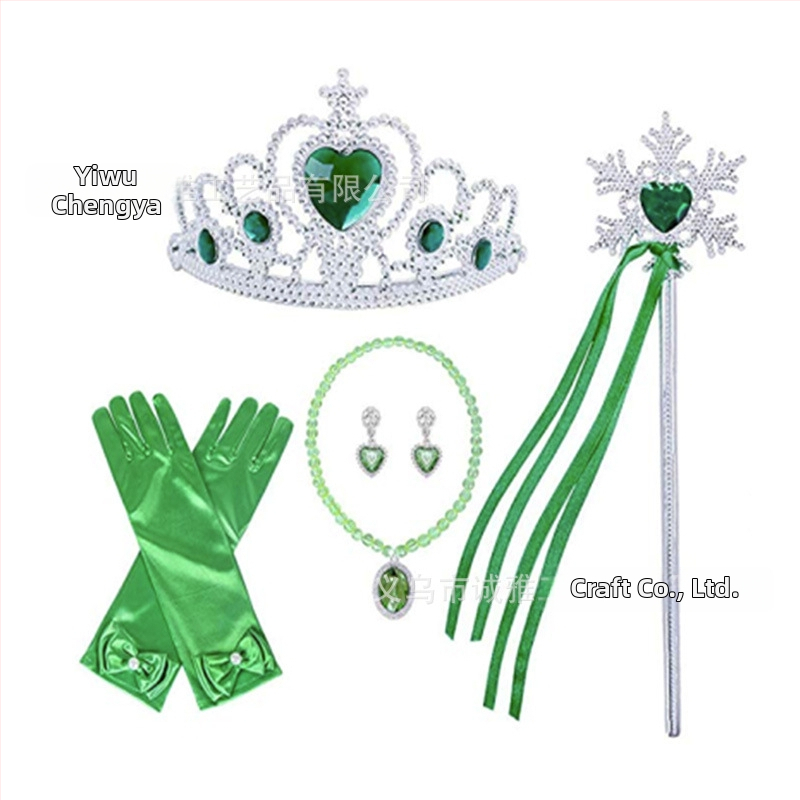 Súprava princeznej: doplnky na oblečenie – koruna, čarovná palička a rukavice; citrínové kryštály, plast/živica materiál