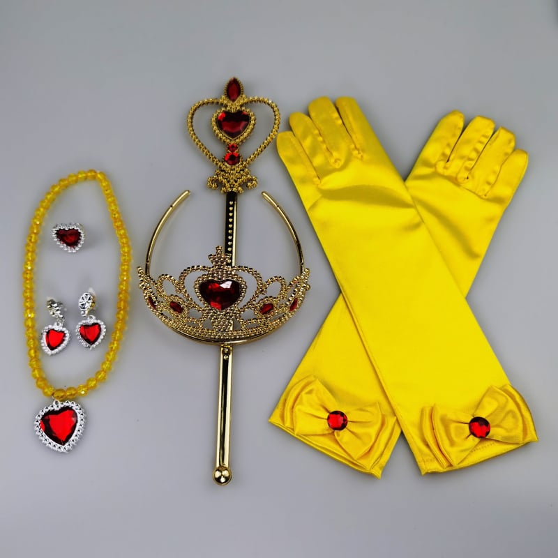 Princesės drabužių priedų rinkinys: karūna, magijos lazdelė ir pirštinės; citrino kristalai, plastikas/ derva