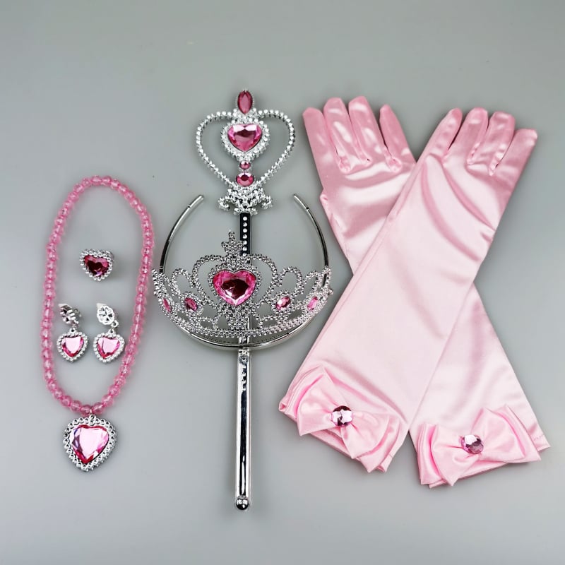 Princesės drabužių priedų rinkinys: karūna, magijos lazdelė ir pirštinės; citrino kristalai, plastikas/ derva