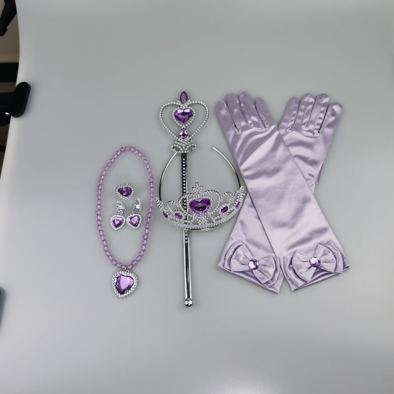 Princesės drabužių priedų rinkinys: karūna, magijos lazdelė ir pirštinės; citrino kristalai, plastikas/ derva