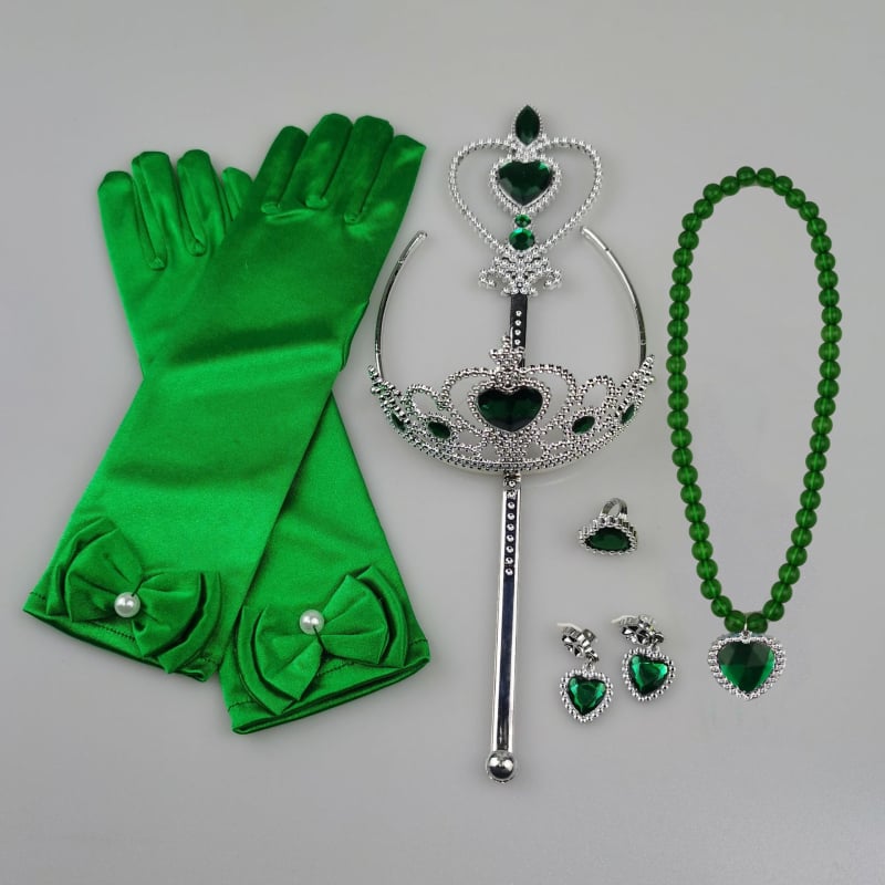 Princesės drabužių priedų rinkinys: karūna, magijos lazdelė ir pirštinės; citrino kristalai, plastikas/ derva