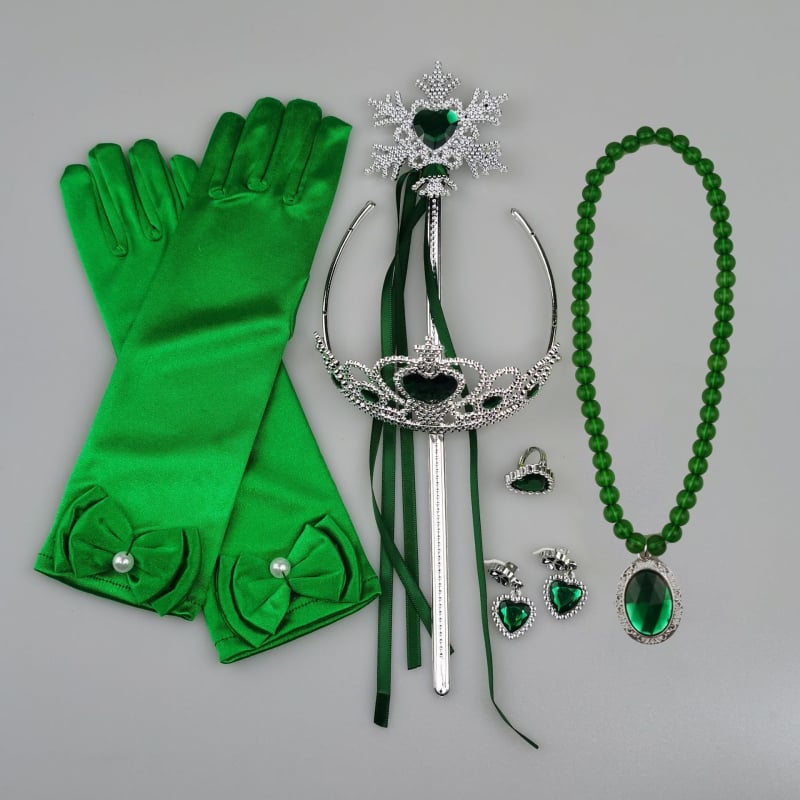 Princesės drabužių priedų rinkinys: karūna, magijos lazdelė ir pirštinės; citrino kristalai, plastikas/ derva