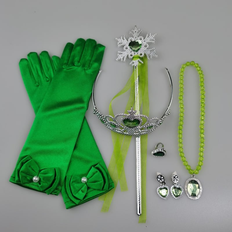 Princesės drabužių priedų rinkinys: karūna, magijos lazdelė ir pirštinės; citrino kristalai, plastikas/ derva