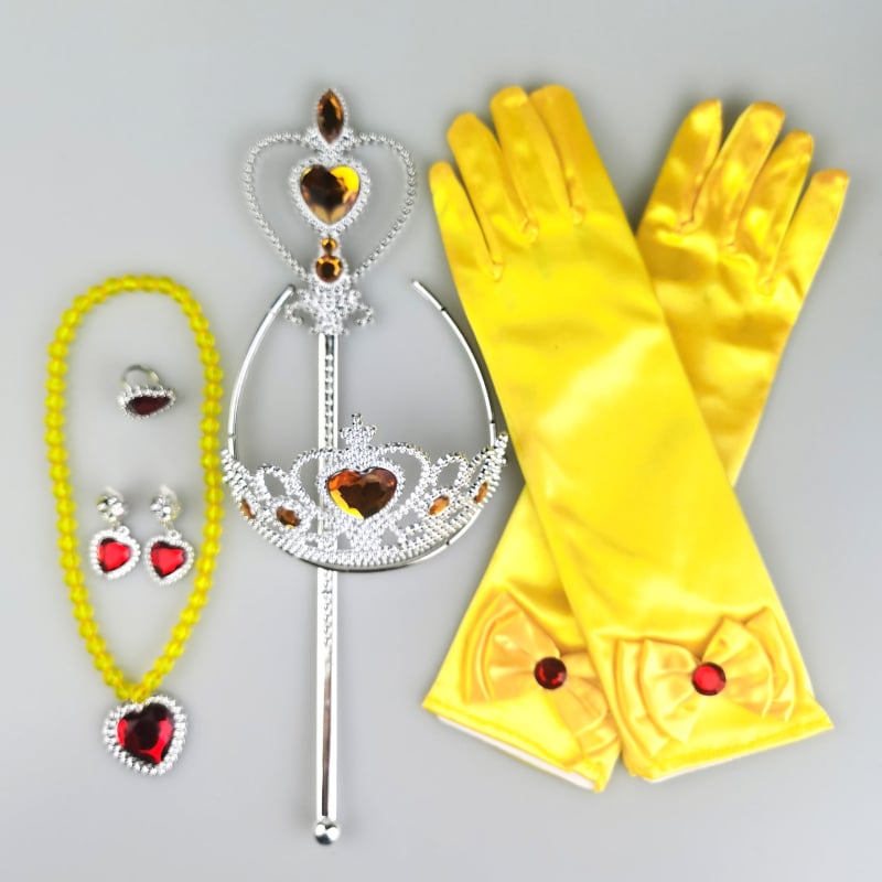 Princesės drabužių priedų rinkinys: karūna, magijos lazdelė ir pirštinės; citrino kristalai, plastikas/ derva