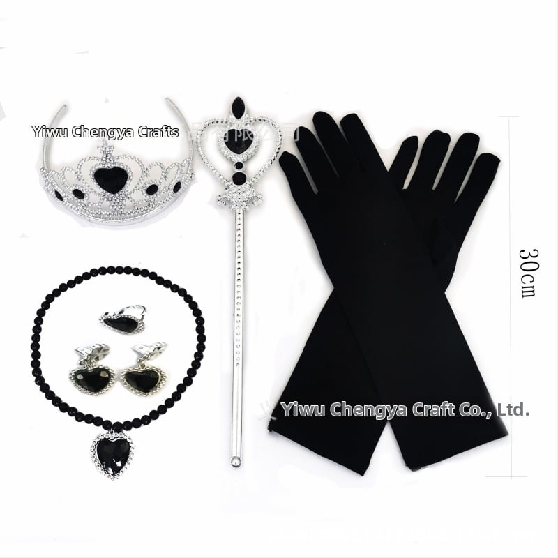 Princesės drabužių priedų rinkinys: karūna, magijos lazdelė ir pirštinės; citrino kristalai, plastikas/ derva