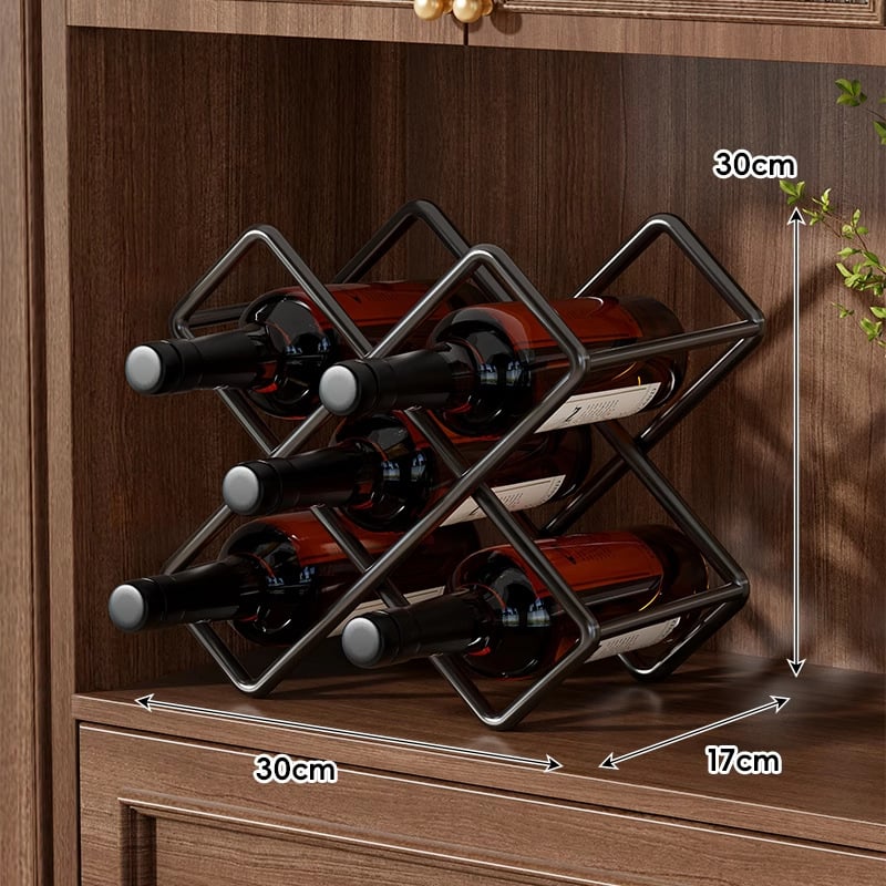 Διακοσμητική βάση κρασιού με ρομβοειδές πλέγμα, επιτραπέζιο μπαρ, κεκλιμένη προβολή, μεταλλική κατασκευή, στυλ ελαφριάς πολυτέλειας.