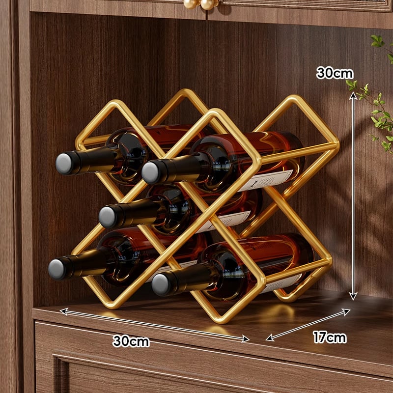 Διακοσμητική βάση κρασιού με ρομβοειδές πλέγμα, επιτραπέζιο μπαρ, κεκλιμένη προβολή, μεταλλική κατασκευή, στυλ ελαφριάς πολυτέλειας.