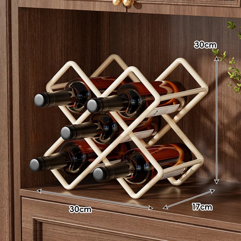 Διακοσμητική βάση κρασιού με ρομβοειδές πλέγμα, επιτραπέζιο μπαρ, κεκλιμένη προβολή, μεταλλική κατασκευή, στυλ ελαφριάς πολυτέλειας.