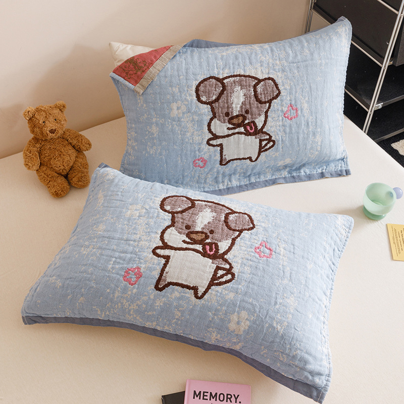 Памучни марлеви възглавнични кърпи (пакет от две) – четири слоя, чувствителни към кожата, дишащи, детска анимационна тема