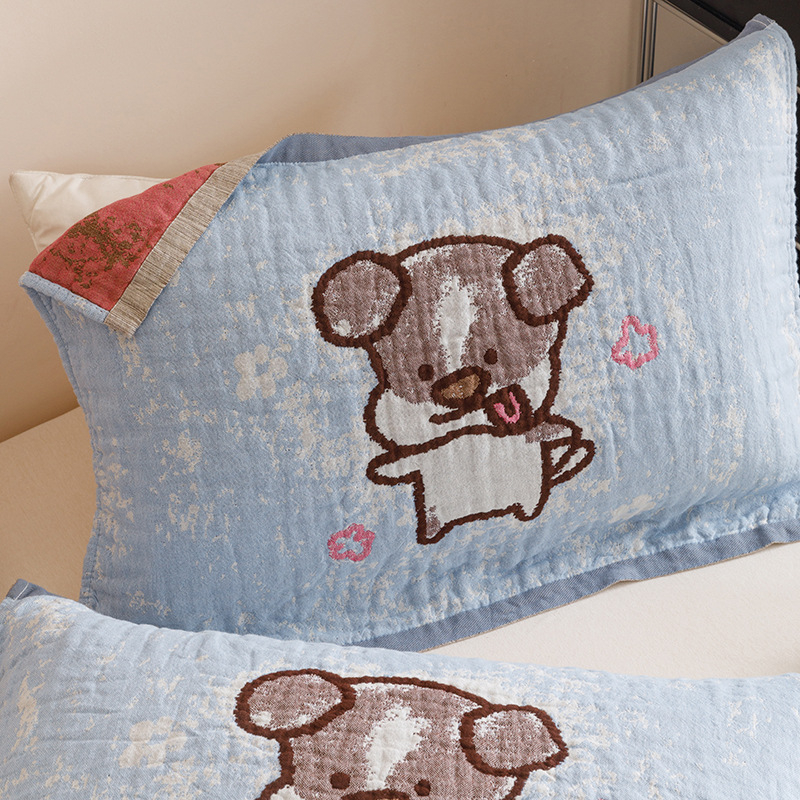 Памучни марлеви възглавнични кърпи (пакет от две) – четири слоя, чувствителни към кожата, дишащи, детска анимационна тема