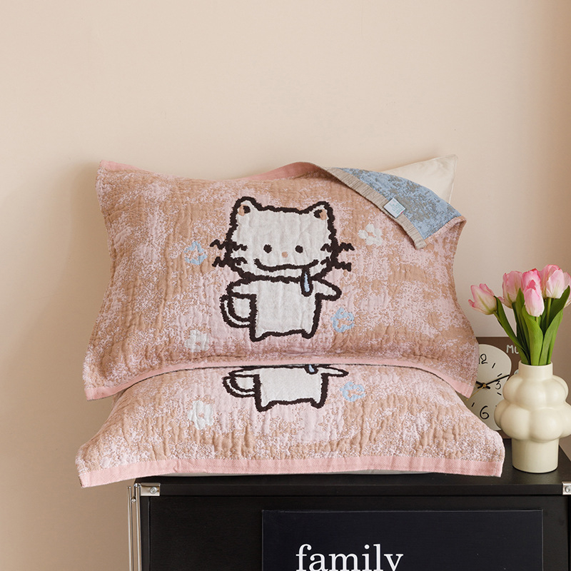 Памучни марлеви възглавнични кърпи (пакет от две) – четири слоя, чувствителни към кожата, дишащи, детска анимационна тема