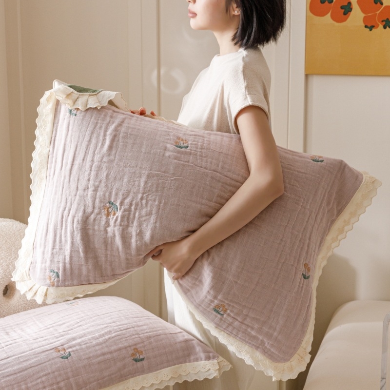 Két darab párnahuzat – Koreai csipkés géz, 100% pamut, prémium, egész éves használatra, hajolaj elleni védelem