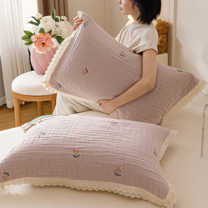 Két darab párnahuzat – Koreai csipkés géz, 100% pamut, prémium, egész éves használatra, hajolaj elleni védelem