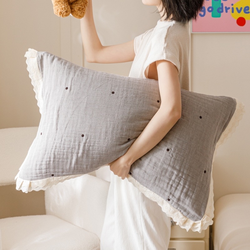 Két darab párnahuzat – Koreai csipkés géz, 100% pamut, prémium, egész éves használatra, hajolaj elleni védelem