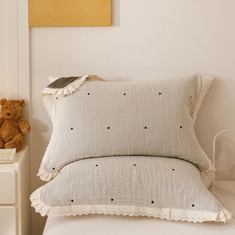 Két darab párnahuzat – Koreai csipkés géz, 100% pamut, prémium, egész éves használatra, hajolaj elleni védelem