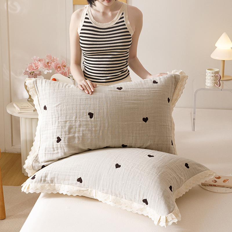 Két darab párnahuzat – Koreai csipkés géz, 100% pamut, prémium, egész éves használatra, hajolaj elleni védelem