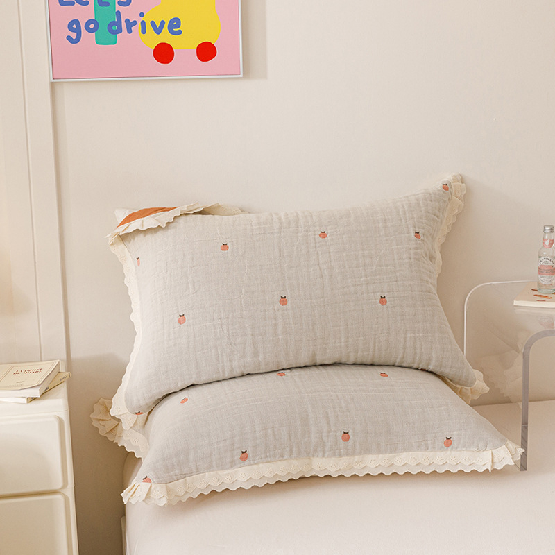 Két darab párnahuzat – Koreai csipkés géz, 100% pamut, prémium, egész éves használatra, hajolaj elleni védelem