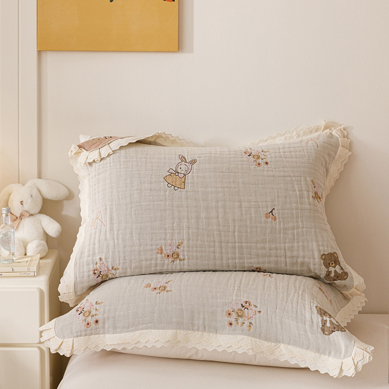 Két darab párnahuzat – Koreai csipkés géz, 100% pamut, prémium, egész éves használatra, hajolaj elleni védelem