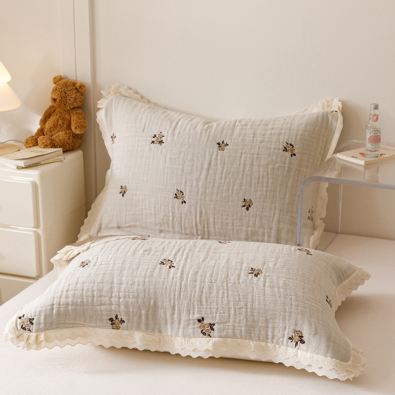 Két darab párnahuzat – Koreai csipkés géz, 100% pamut, prémium, egész éves használatra, hajolaj elleni védelem