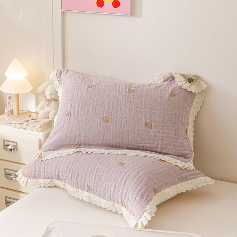 Két darab párnahuzat – Koreai csipkés géz, 100% pamut, prémium, egész éves használatra, hajolaj elleni védelem