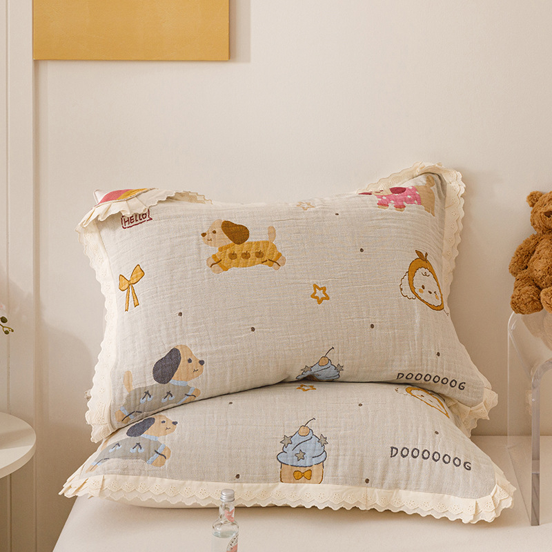 Két darab párnahuzat – Koreai csipkés géz, 100% pamut, prémium, egész éves használatra, hajolaj elleni védelem