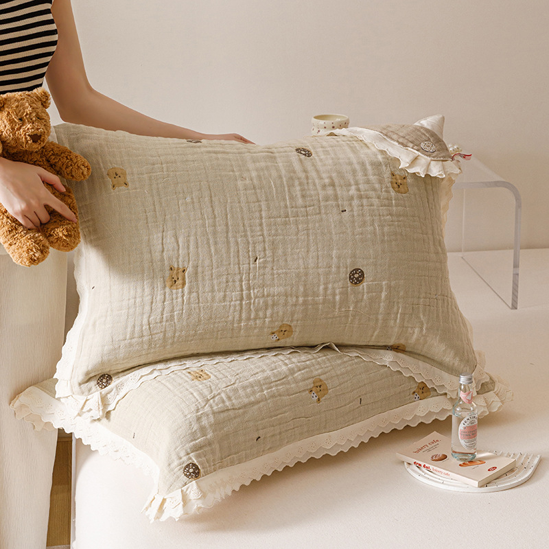 Két darab párnahuzat – Koreai csipkés géz, 100% pamut, prémium, egész éves használatra, hajolaj elleni védelem