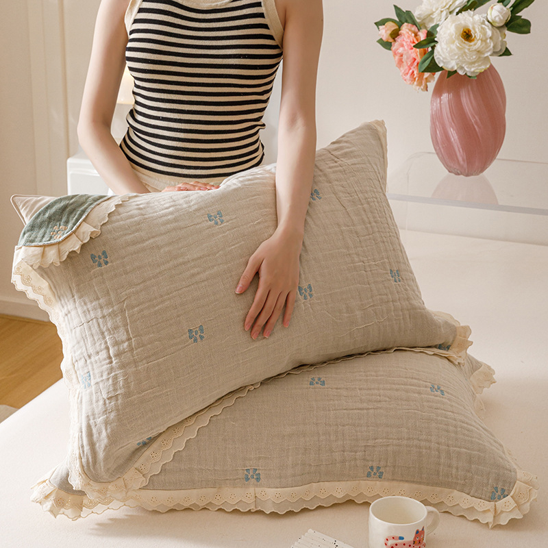 Két darab párnahuzat – Koreai csipkés géz, 100% pamut, prémium, egész éves használatra, hajolaj elleni védelem