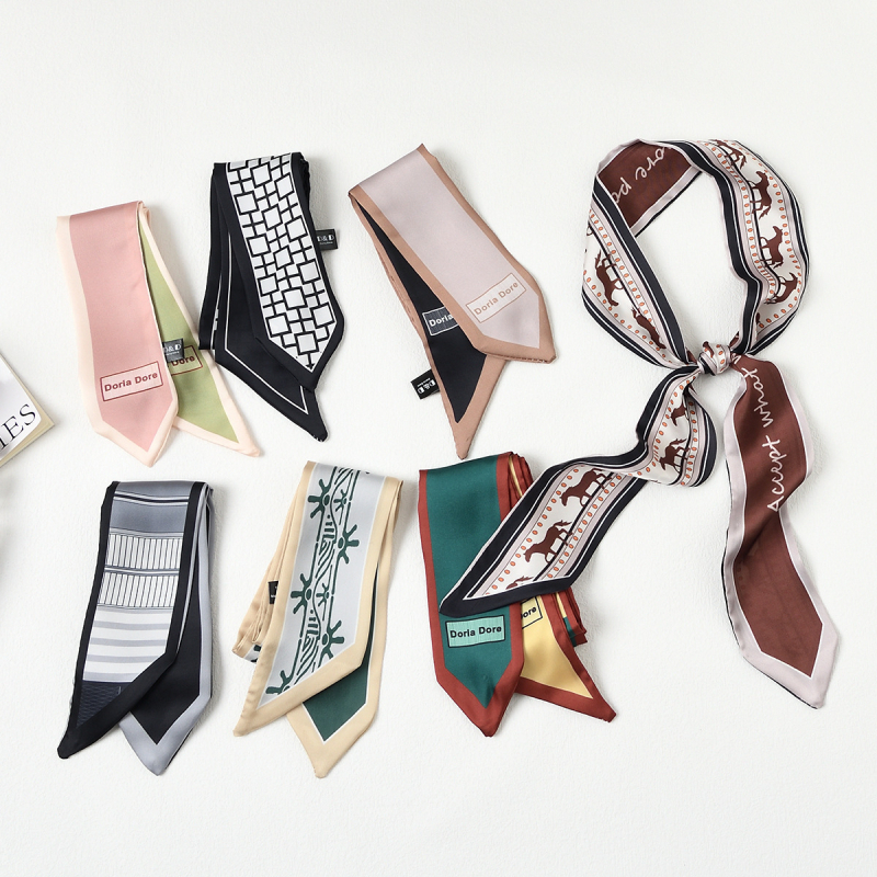 Полиестерен шал, корейски стил, дълга тънка лента, принт, летен аксесоар