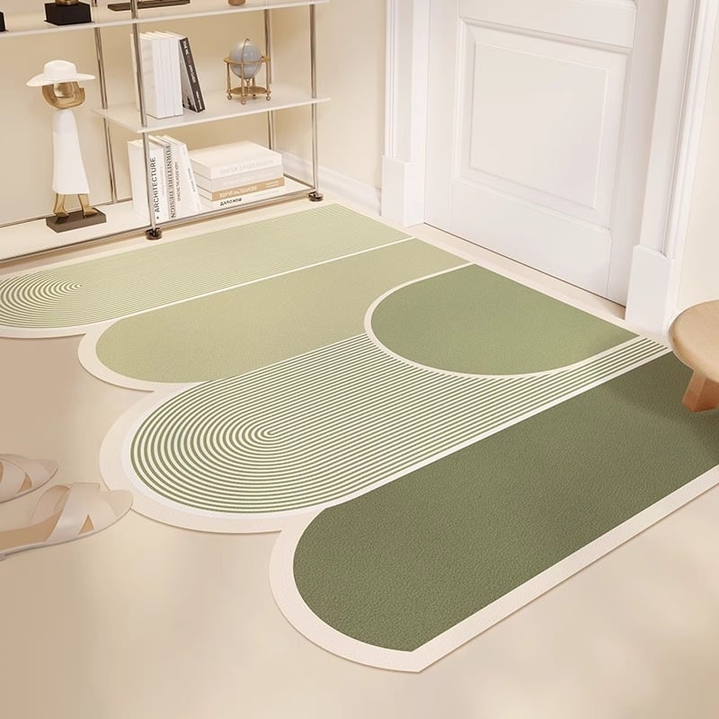 PVC входна постелка, миеща се, регулируема до размер, нестандартна форма, геометричен мотив с ивици, модерен минималистичен стил