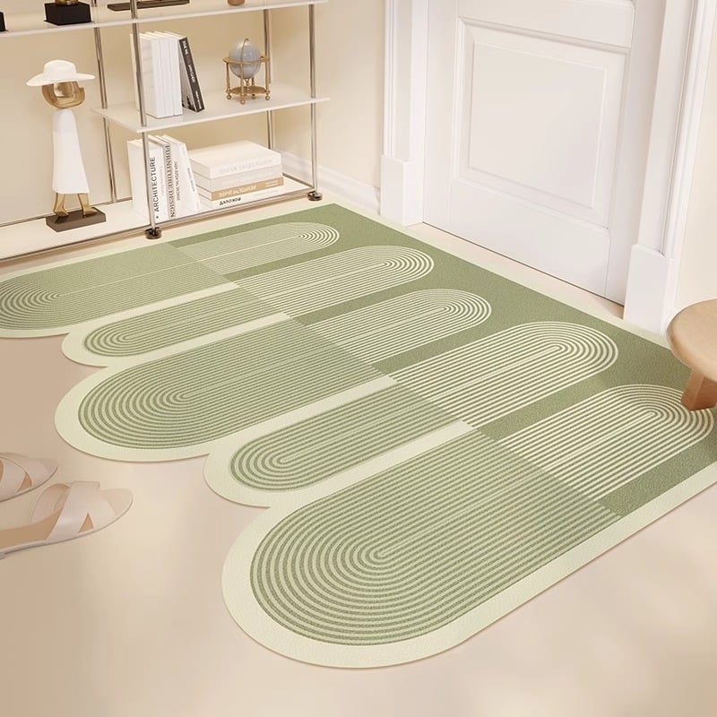 PVC входна постелка, миеща се, регулируема до размер, нестандартна форма, геометричен мотив с ивици, модерен минималистичен стил