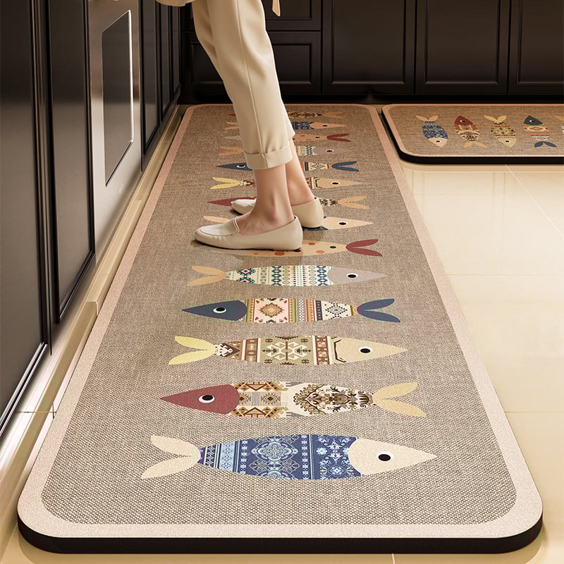 Кухненска подложка за пода от диатомова глина – нехлъзгаща се, квадратна форма, комплект от две части, ръчно пране