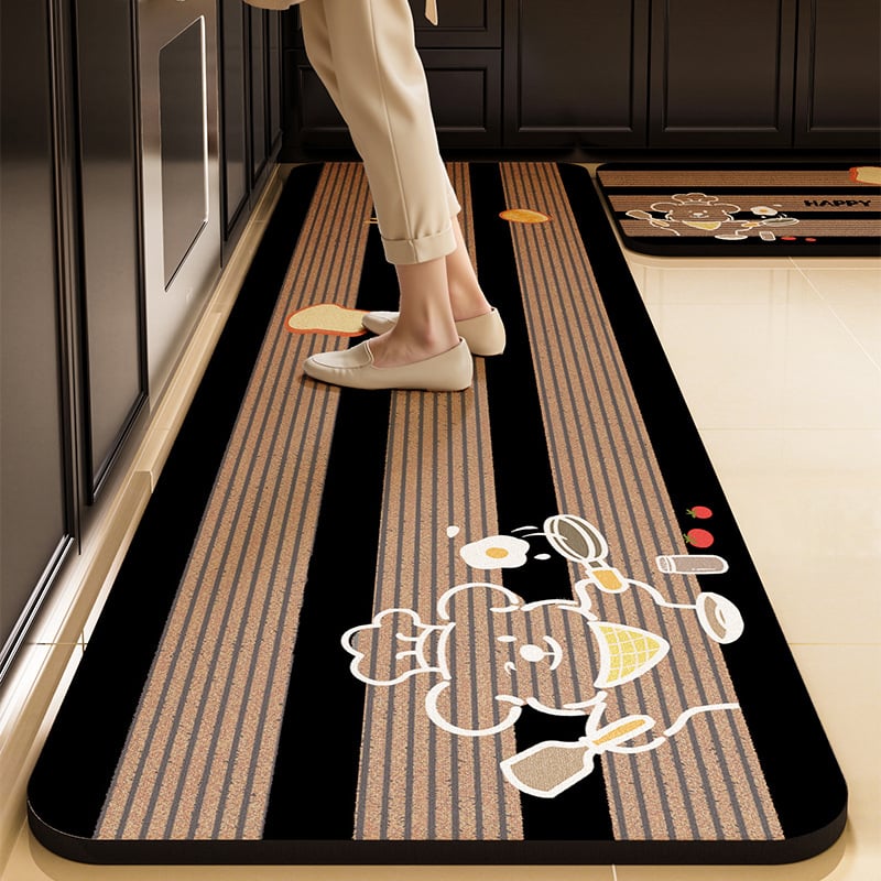 Кухненска подложка за пода от диатомова глина – нехлъзгаща се, квадратна форма, комплект от две части, ръчно пране