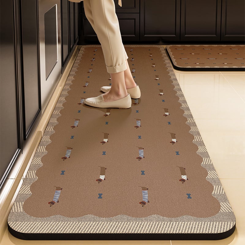 Кухненска подложка за пода от диатомова глина – нехлъзгаща се, квадратна форма, комплект от две части, ръчно пране