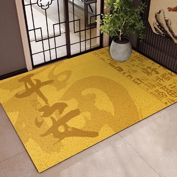 Žuti ulazni prostirač za privlačenje sreće, prilagodljiv prostir s svilnom petljom, kineski stil Feng Shui, protuklizni.