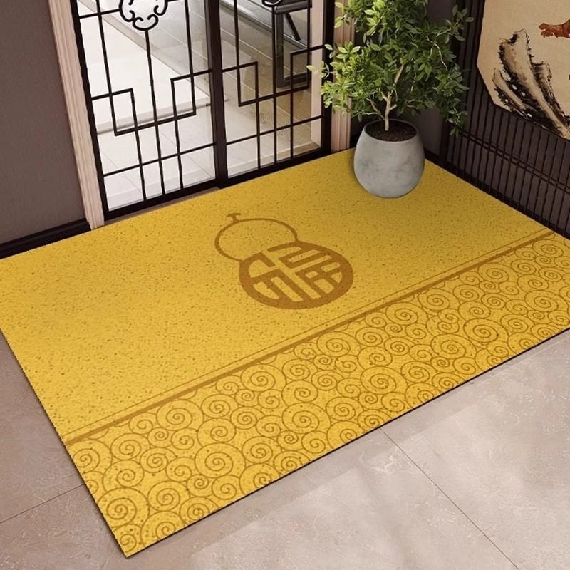 Žuti ulazni prostirač za privlačenje sreće, prilagodljiv prostir s svilnom petljom, kineski stil Feng Shui, protuklizni.