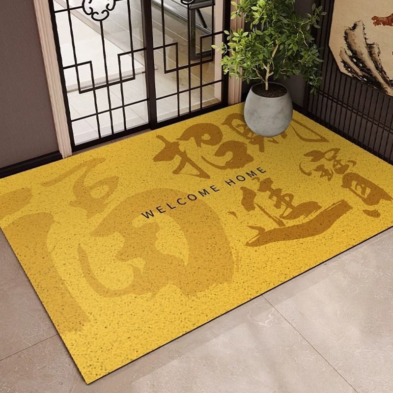 Žuti ulazni prostirač za privlačenje sreće, prilagodljiv prostir s svilnom petljom, kineski stil Feng Shui, protuklizni.