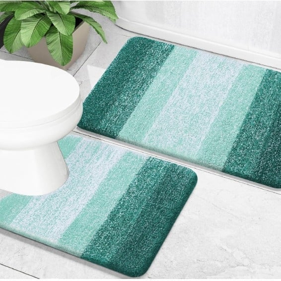 Комплект подложки за баня и тоалетна – градиентен дизайн, полиестерни влакна, термопечат, миещи се, за баня и вход, модерен минималистичен стил