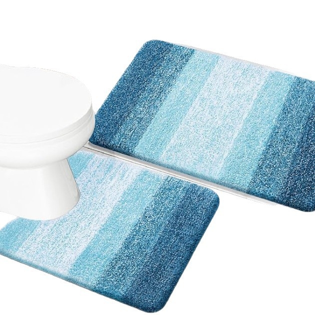 Комплект подложки за баня и тоалетна – градиентен дизайн, полиестерни влакна, термопечат, миещи се, за баня и вход, модерен минималистичен стил