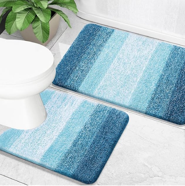 Комплект подложки за баня и тоалетна – градиентен дизайн, полиестерни влакна, термопечат, миещи се, за баня и вход, модерен минималистичен стил