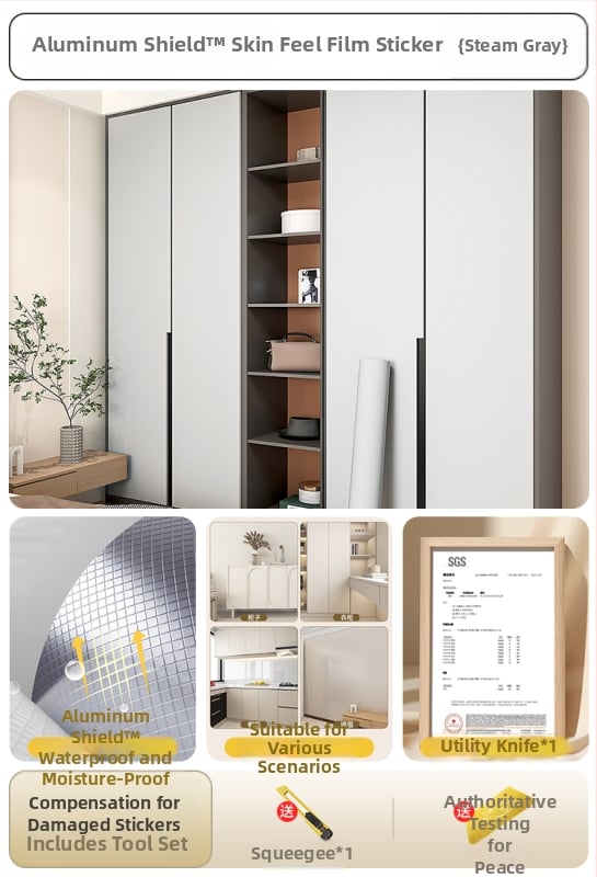 Самозалепващ стенен стикер за обновяване на мебели — кожоподобен филм, водоустойчив, комплект от 2 части, модел 69850, дневна, огледален стил