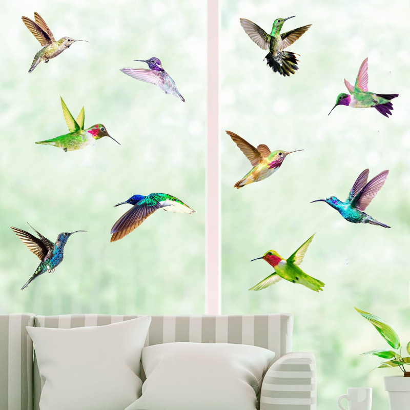 Колибри стъклен прозорец стикер, самозалепящ, водоустойчив PVC, 1 бр., симпатични животни, за дневна и спалня